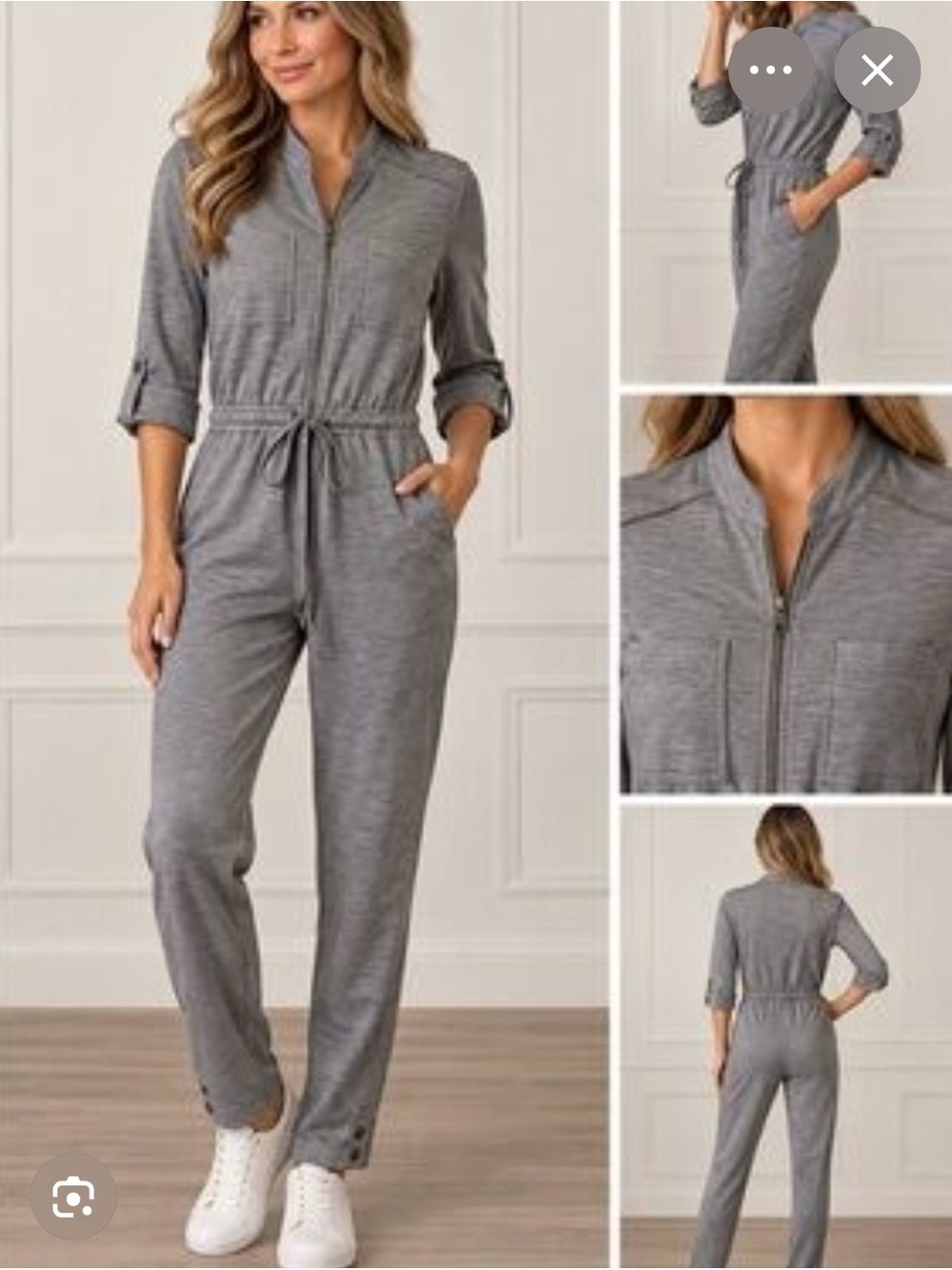 White House Black Market Heather Gray Zip-Front Utility Jumpsuit